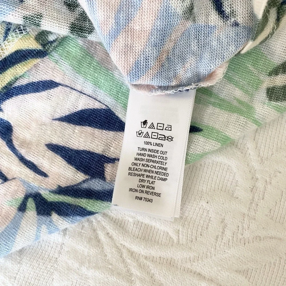 Tahari 100% Linen Tropical Leaf Print Crop Top M Lightweight‎ Resort Beach Boho